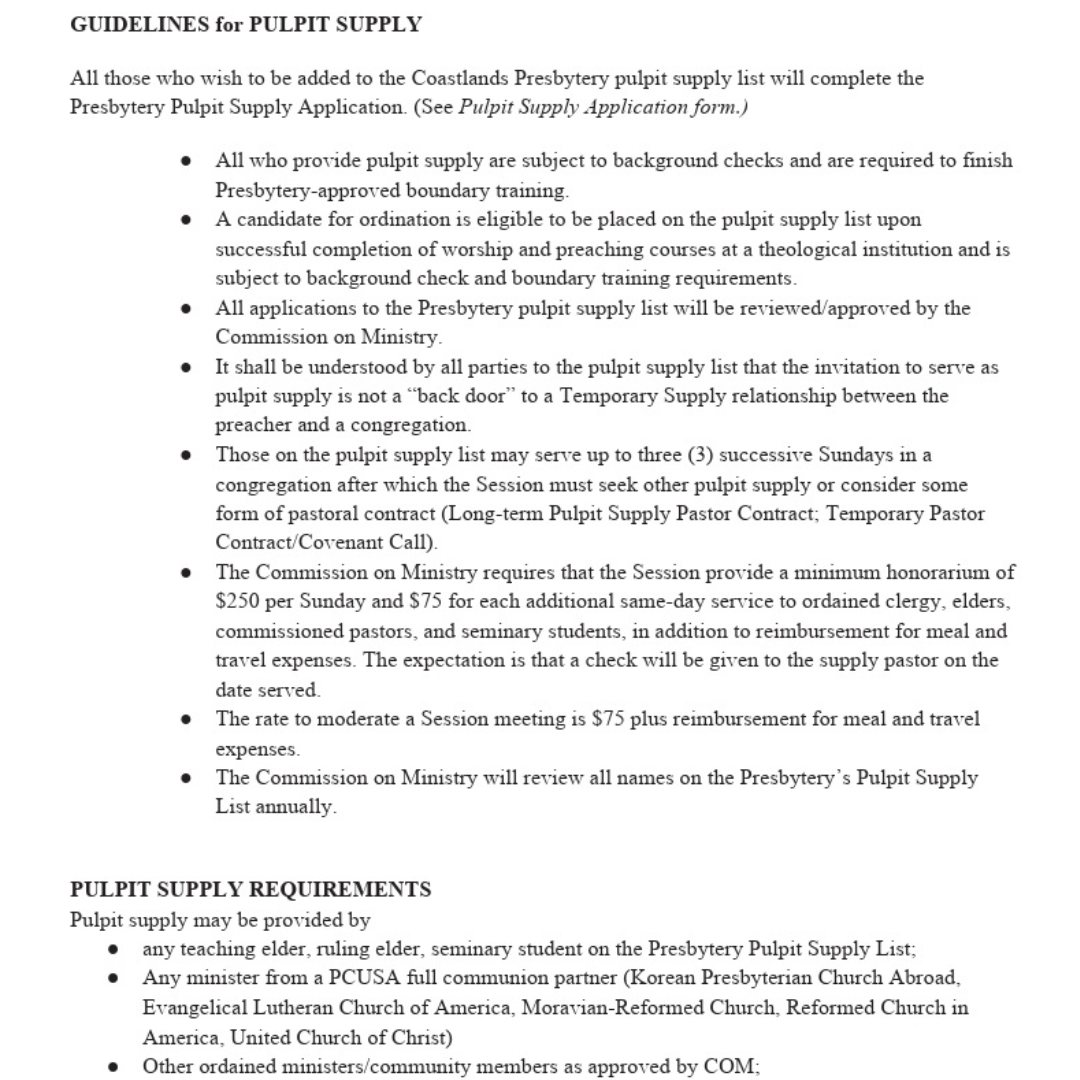 Pulpit Supply Policy